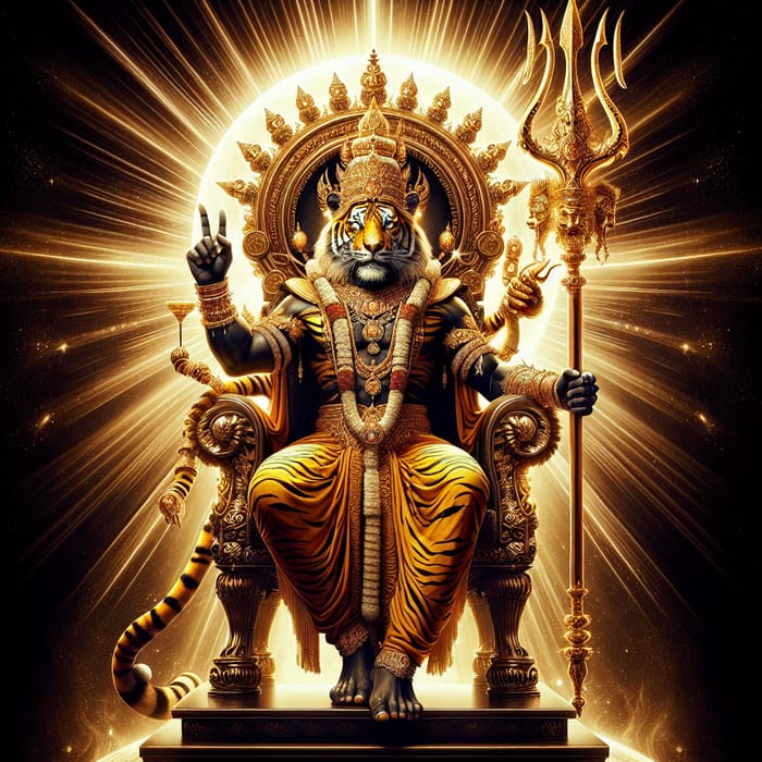 Majestic Lord Shiva on Golden Throne with Trident & Tiger Skin