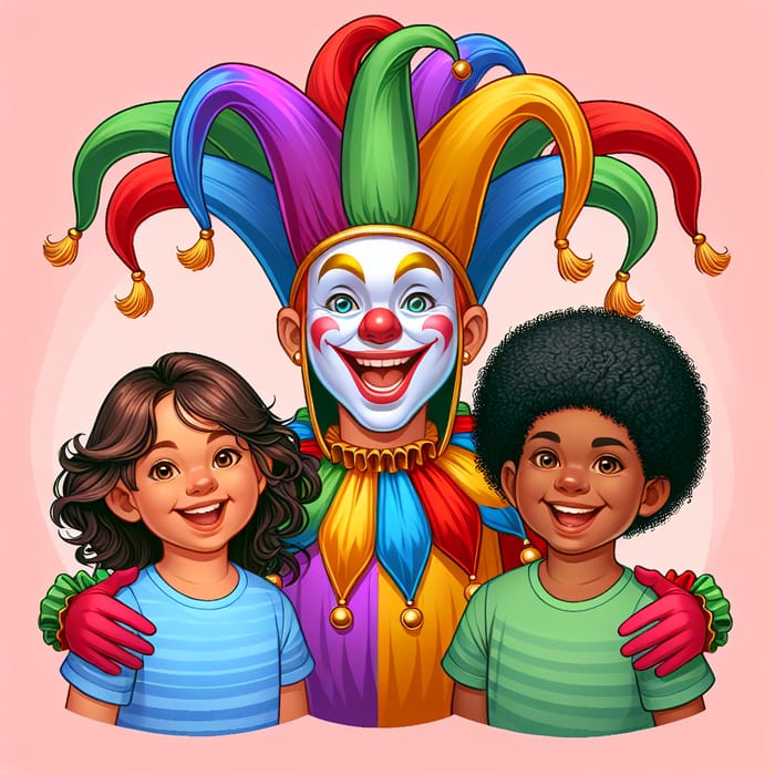 Cheerful Joker with Two Smiling Children | Website Name