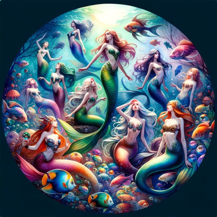 Mystical Underwater Fantasy with Mermaids & Colorful Fish