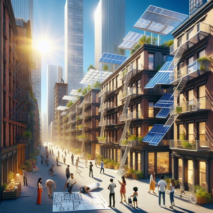 Sunny Urban Environment: Vibrant Energy with Solar Panels
