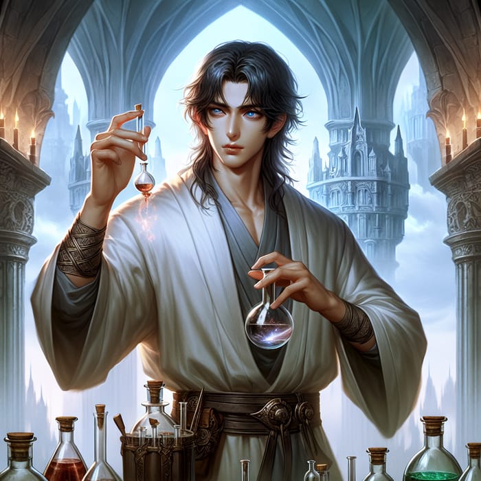 Young and Handsome Alchemist's Apprentice in High Fantasy Style