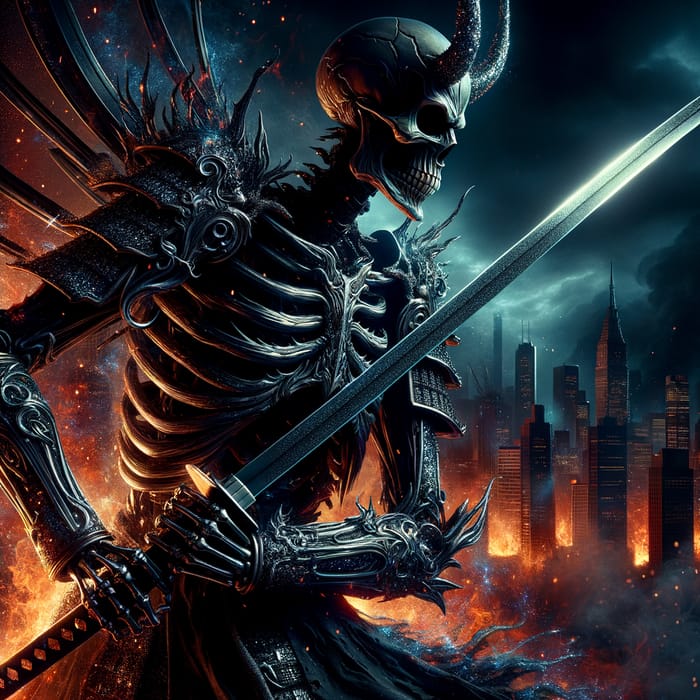 Dark Samurai King - Demonic Armor and Burning City
