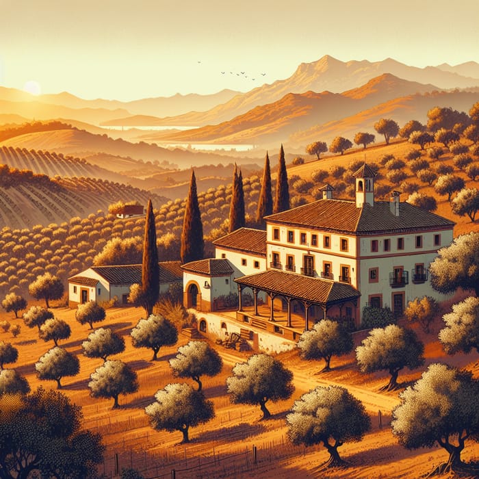 Spanish Hacienda Landscape with Olive Trees