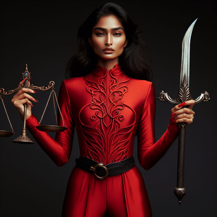 Stunning Indian Woman with Scales of Justice and Sword of Truth