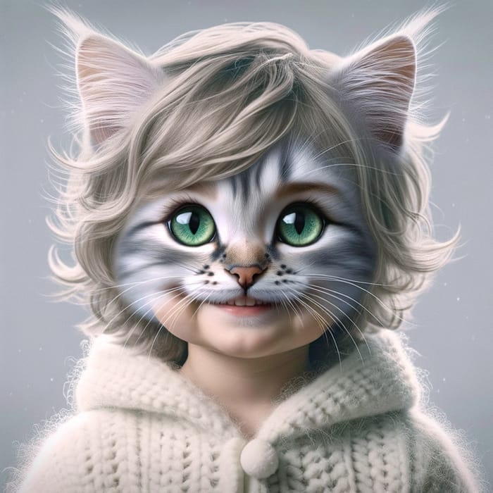 Unique Human-Cat Fusion Child with Enchanting Features