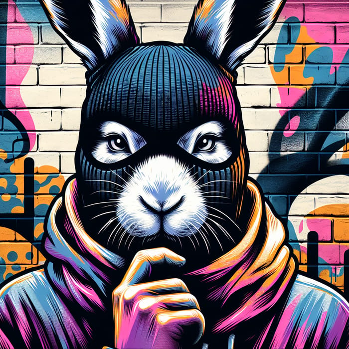 Vibrant Graffiti Rabbit Art: Urban Bandit Balaclava Mural