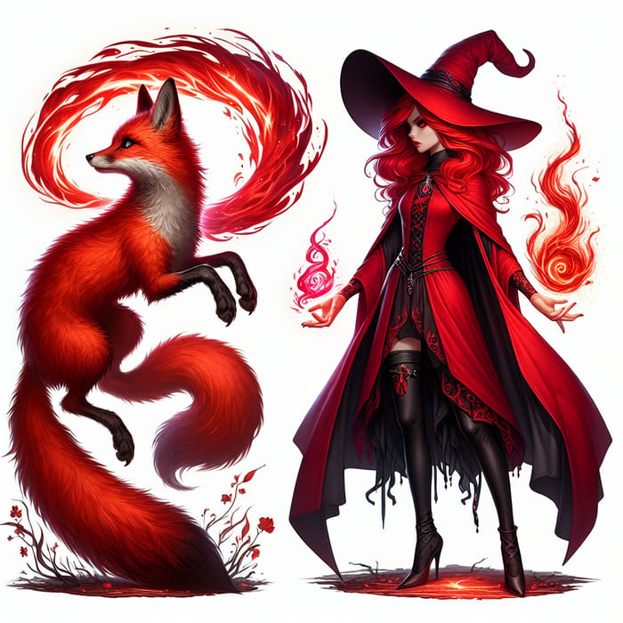 Delphox and Scarlet Witch: Mystical Fire Creature Artwork