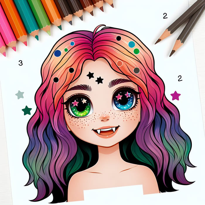 Colourful Haired Little Girl with Starry Freckles & Unique Eyes