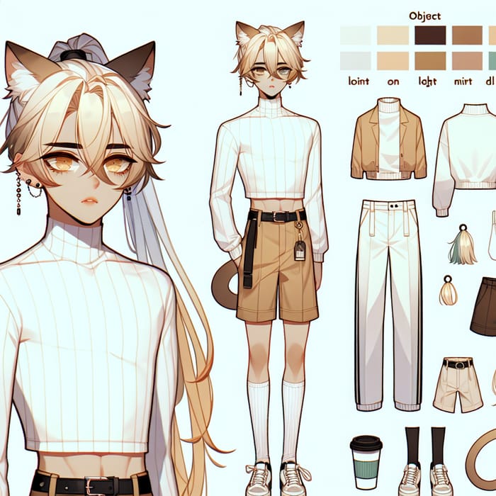 Skinny Boy with Cat Ears: Character Reference Sheet & Adopt