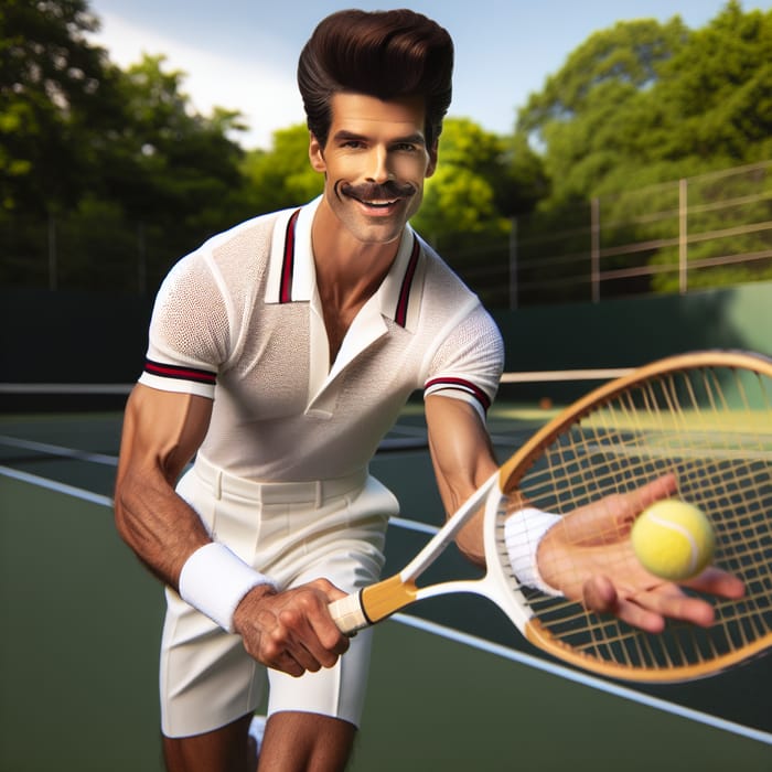 Tall Hispanic Man with Pompadour Playing Tennis