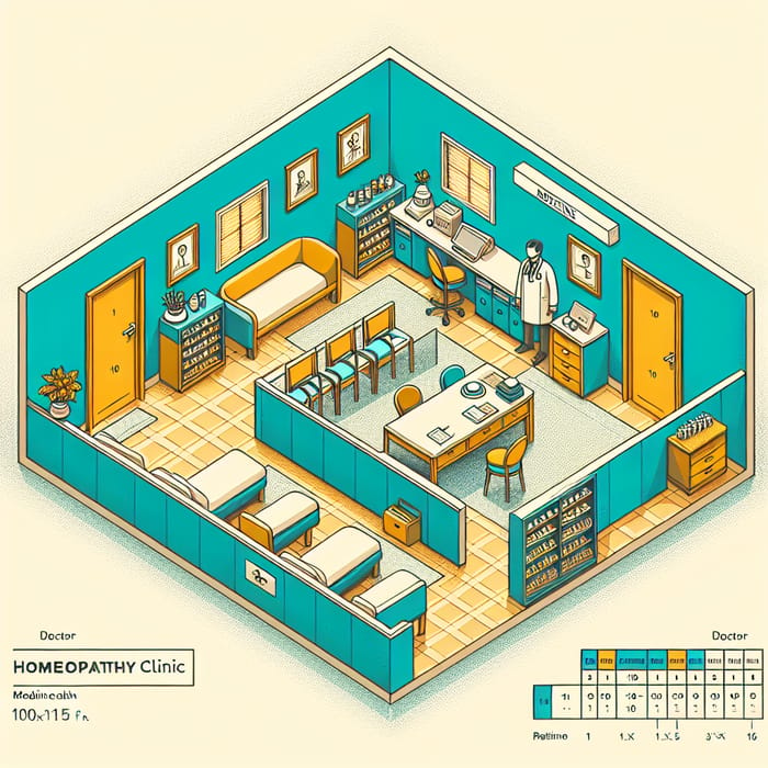 110-Sq-Ft Homoeopathy Clinic Layout: Doctors' Cabin, Medicine Cabin, Patient Waiting Room