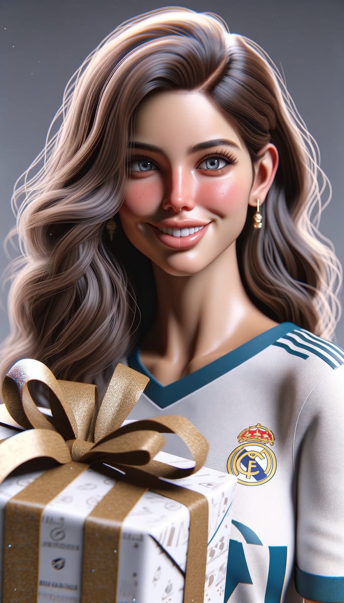 Ultra Realistic Brunette Girl in Real Madrid Jersey