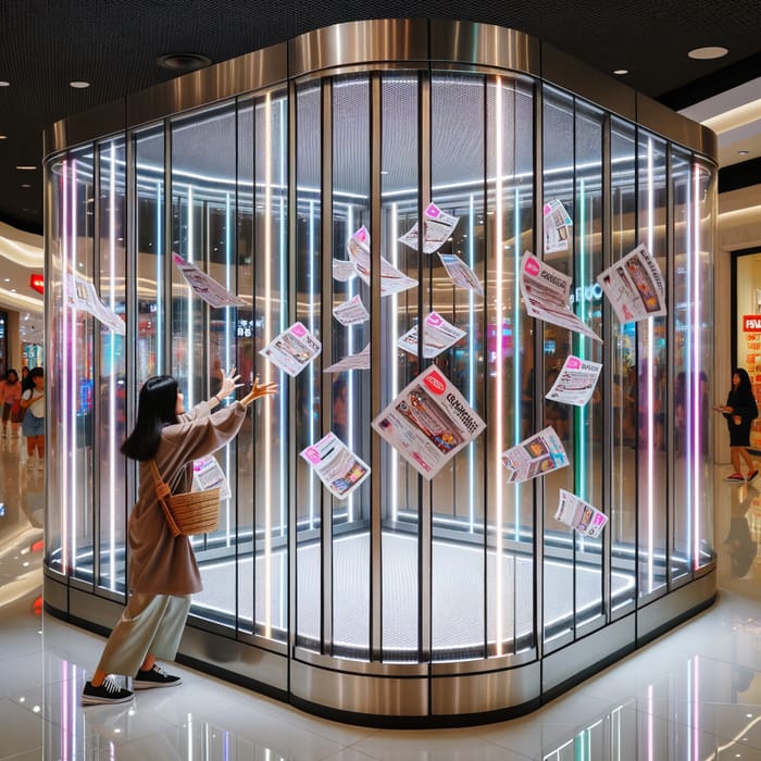 Interactive LED Coupon Booth in Modern Shopping Center