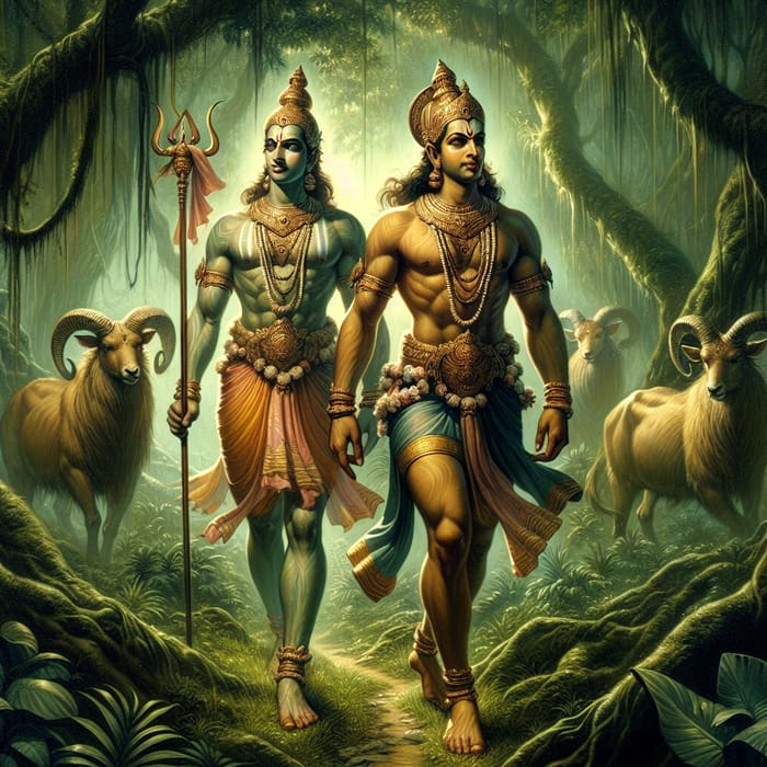 God Ram and Brother Journeying through Jungle - Divine Serenity