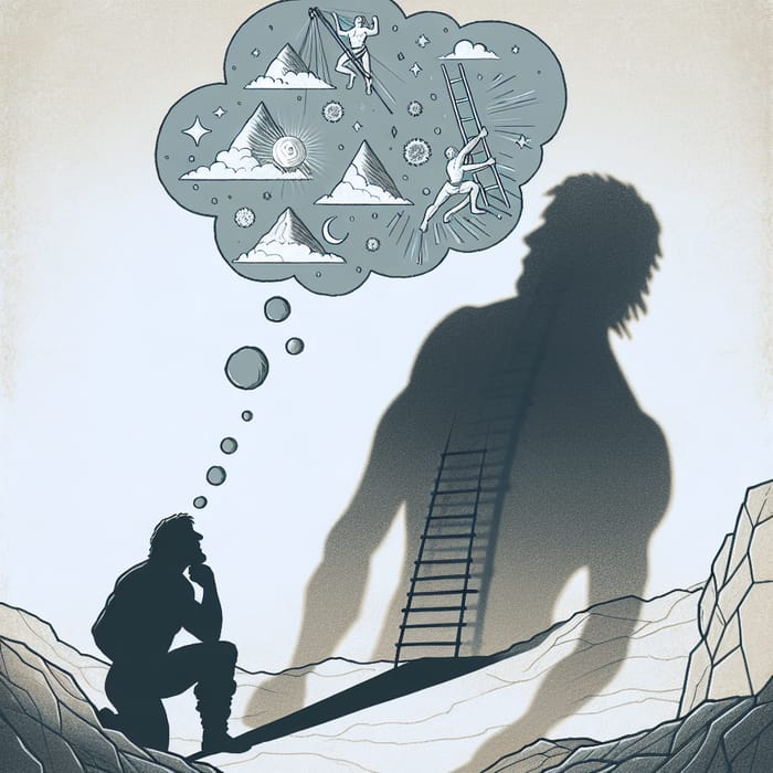 Dreams and Realities: A Modern Cave Allegory Illustration