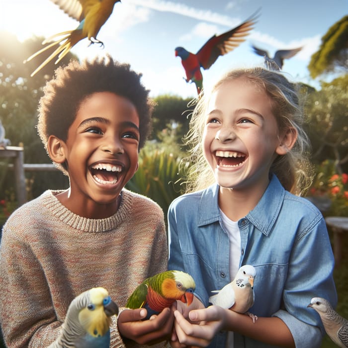 Children Playing with Birds: Joyful Scene in Africa