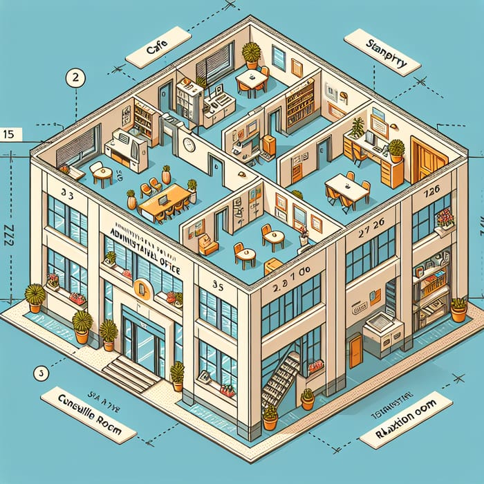 Modern Administrative Office Building Floor Plan: Cafe, Pantry, Consultancy Rooms