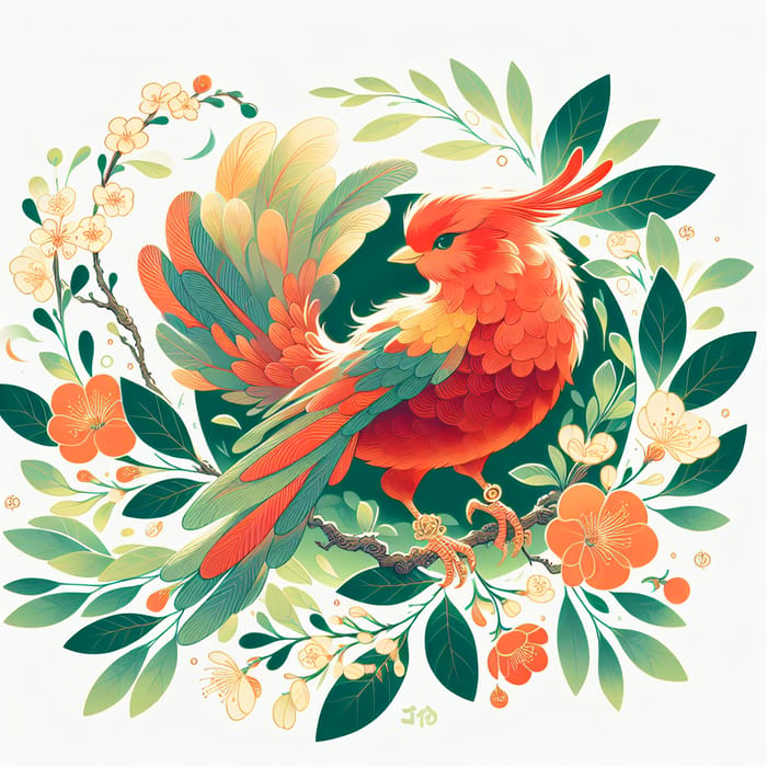 Chinese Suzaku Bird Illustration in Small Fresh Style