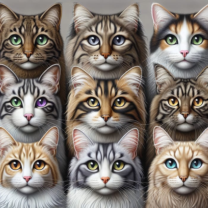 Frontal View Realistic Cats - Vibrant Cat Renderings