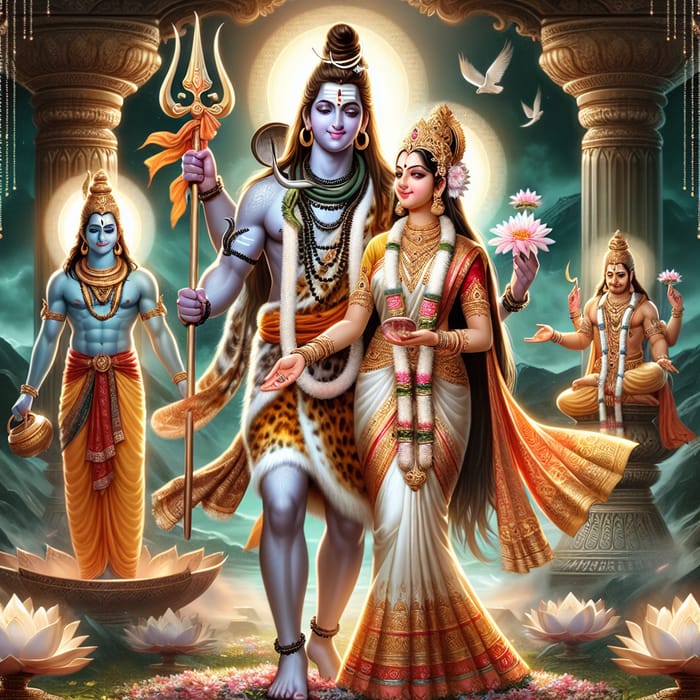 Lord Shiva Wedding with Parvati - Divine Scene with Lord Vishnu
