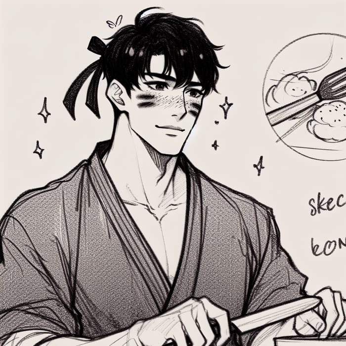 Fictional Young Man from Jujutsu Cooking in Feminine Attire