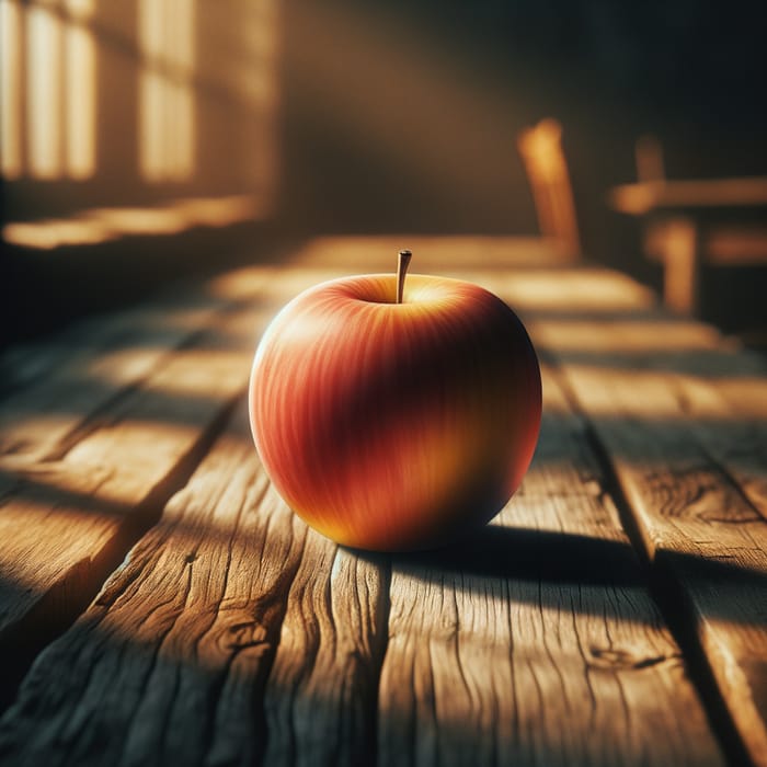 Fresh Apple on Wooden Table - Ripe & Juicy