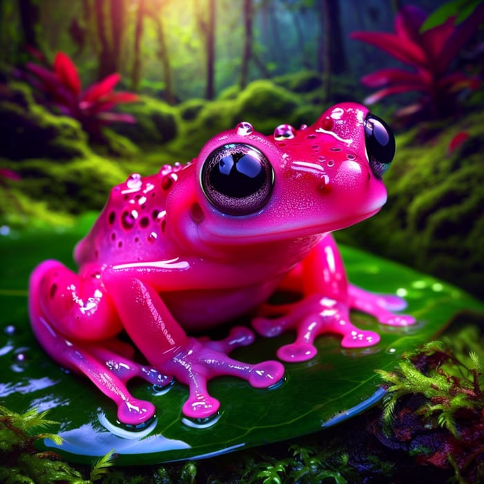 Vivid Pink Colored Frog in Tropical Rainforest