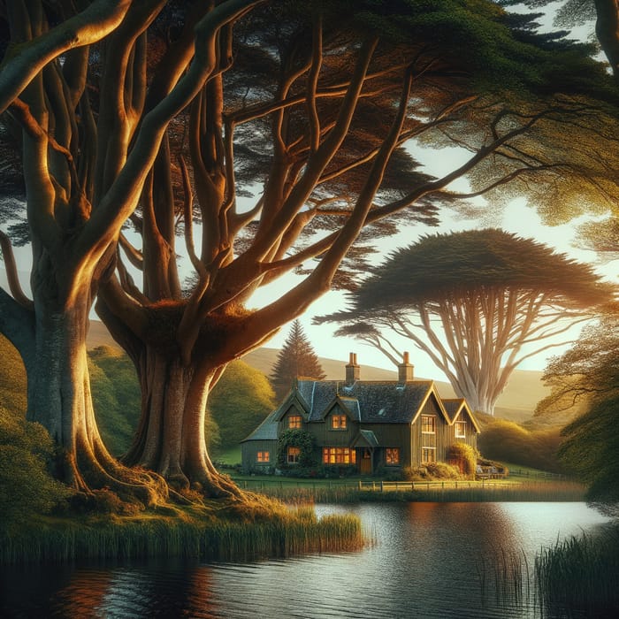 Rustic House by Lake | Serene Nature Scene