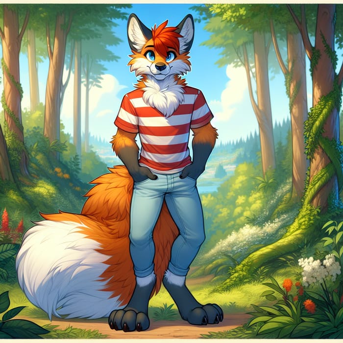 Furry Fox Character in Tranquil Forest Scene