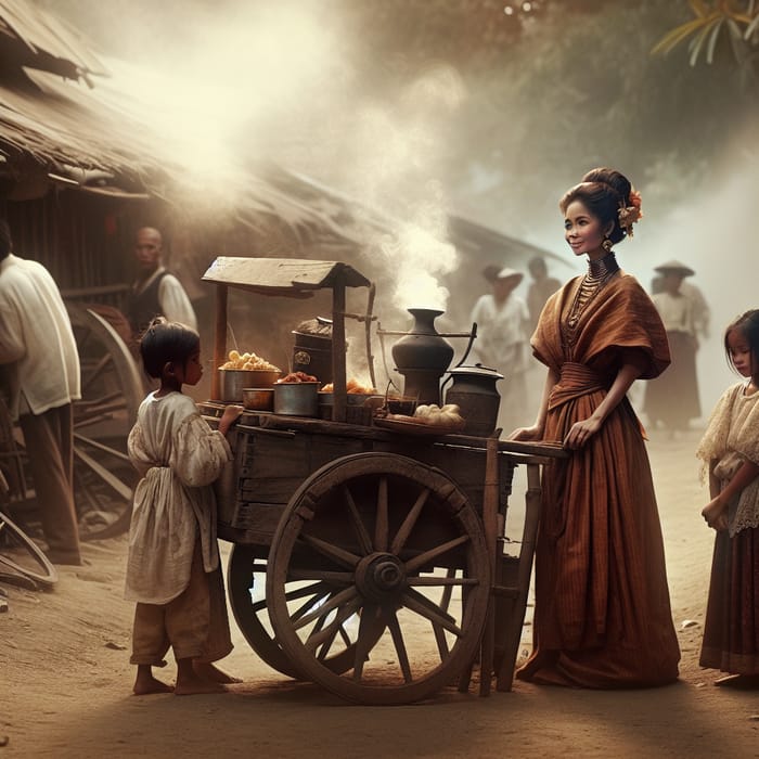19th Century Filipino Food Market Scene | Traditional Street Vendor