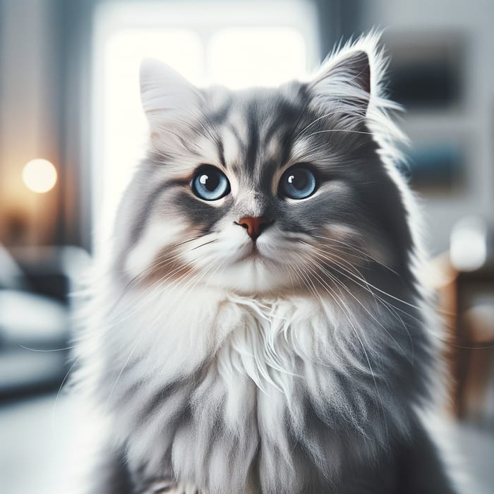 Closeup Image of House Cat with Striking Blue Eyes