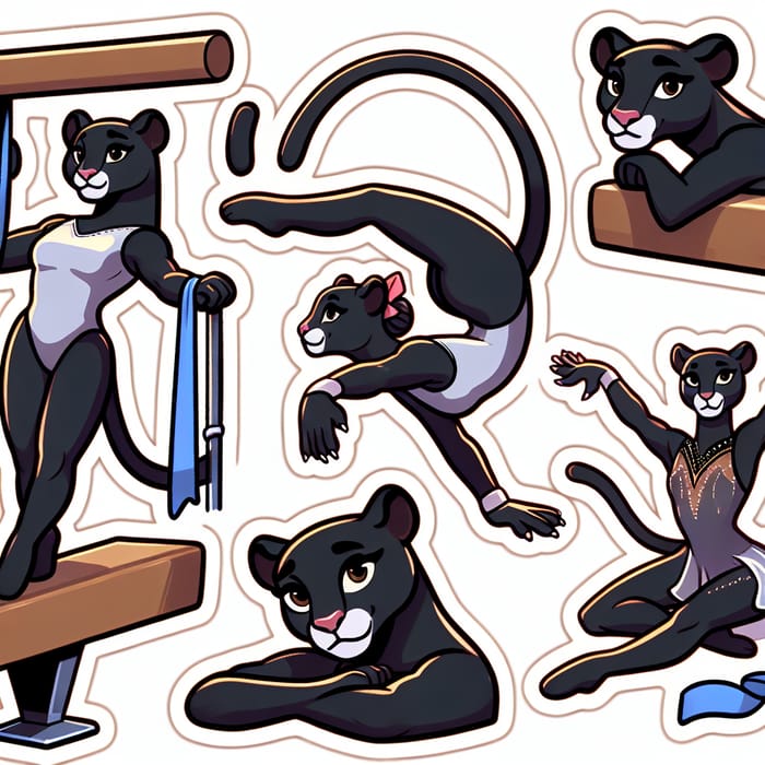 Cartoon Panther Gymnast Sticker for Social Media - Various Poses