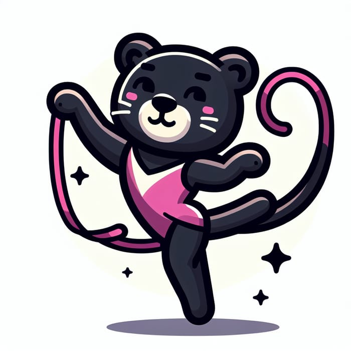 Cute Panther Gymnast Sticker with Ribbon | Cartoon Art