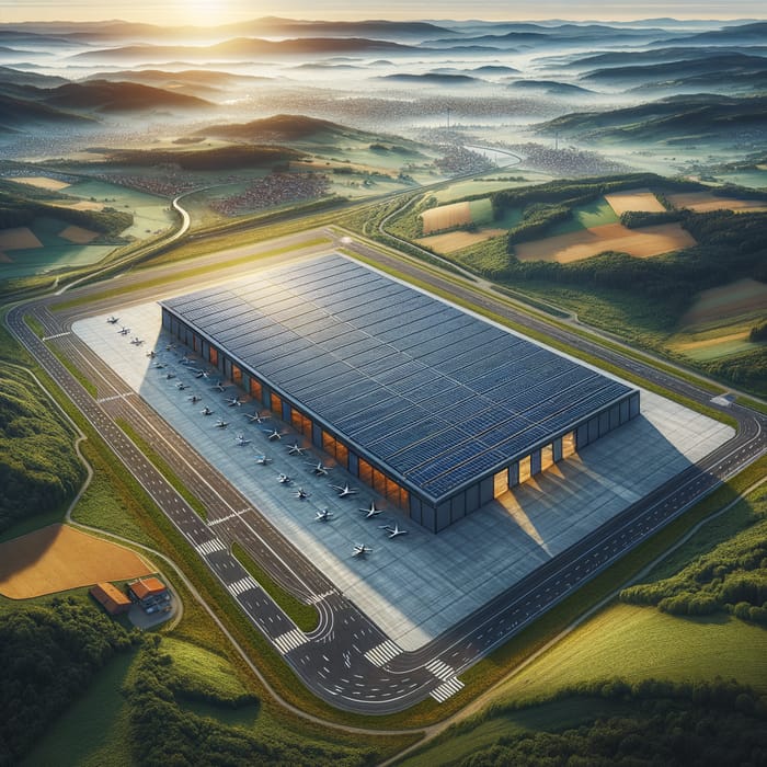 Photovoltaic Hangar with Solar Panels - Bird's Eye View