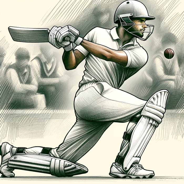 Left-Handed Professional Cricketer Sketch | A Powerful Action Swing