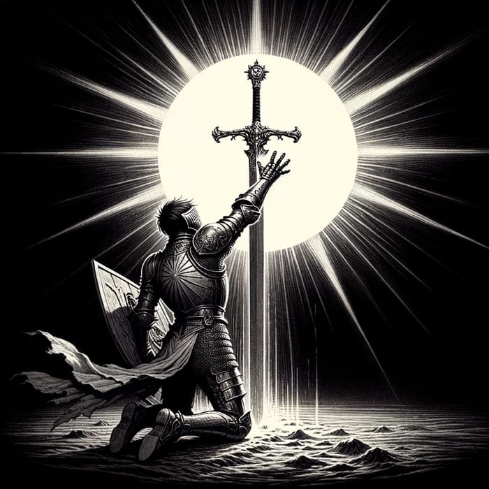 The Knight's Devotion: Kneeling Before the Sun The Knight's Devotion: Kneeling Before the Sun