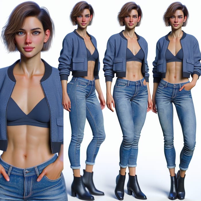 Sporty Woman in Blue Jeans and Black Heels | 157cm Tall