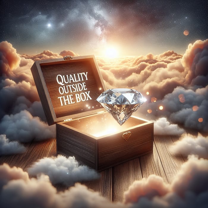 Quality Outside the Box - Wooden Box with Shining Diamond