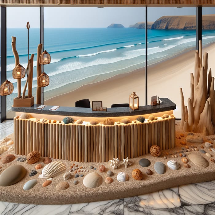 Beach-Themed Reception Desk Design | Driftwood & Sandstone