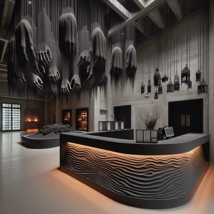 Eerie Beach-inspired Reception Counter with Spiritual Elements