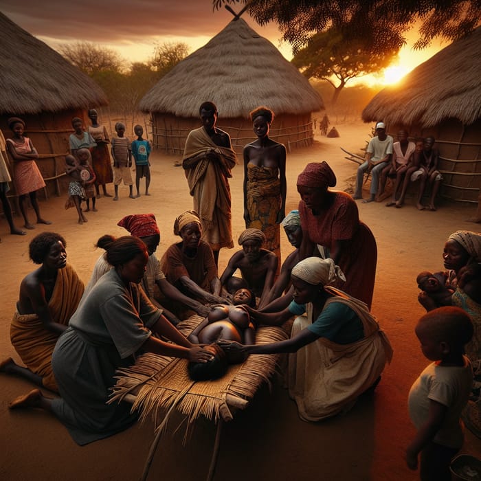 African Village Childbirth Scene: Beautiful Diversity in Life's Beginning