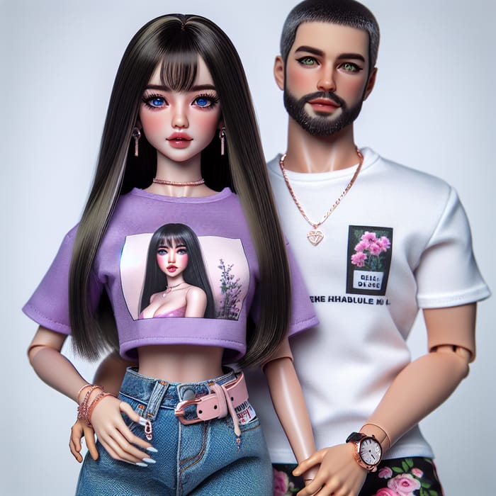 Gorgeous Caucasian Bratz Doll in Purple T-Shirt and Jeans HD Image