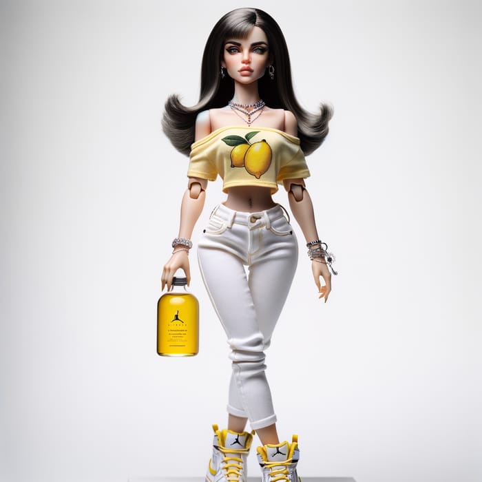 Ultra Realistic White Woman Bratz Doll with Black Ponytail & Yellow Shirt