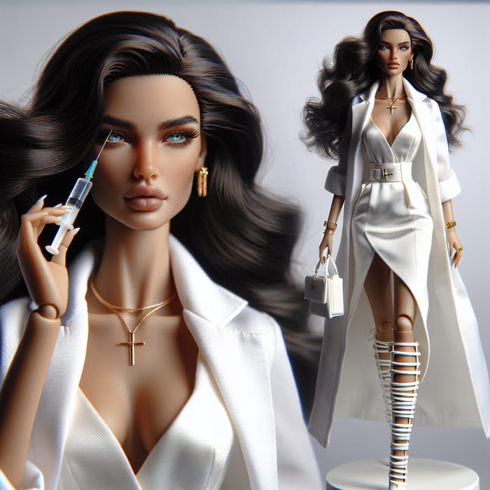 Realistic Fashion Doll in White Doctor's Coat and Heels
