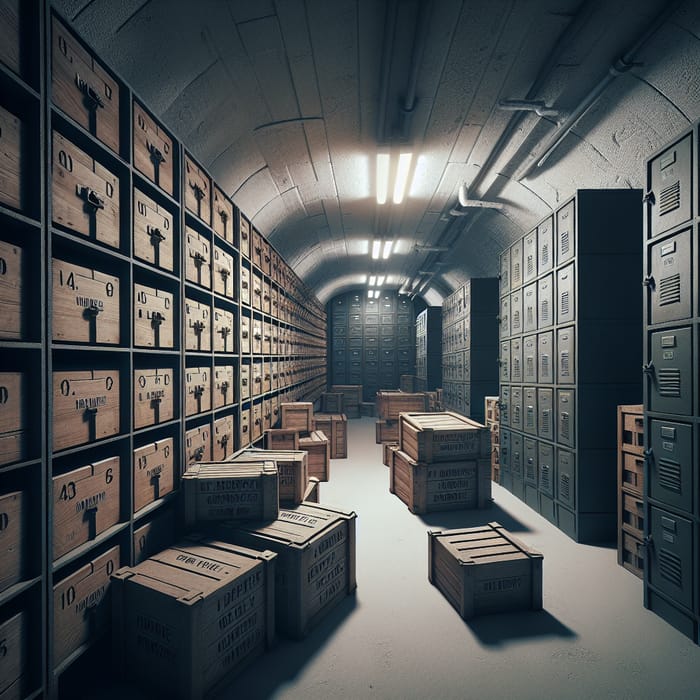 Orderly Bunker Room with Wooden Crates and Lockers
