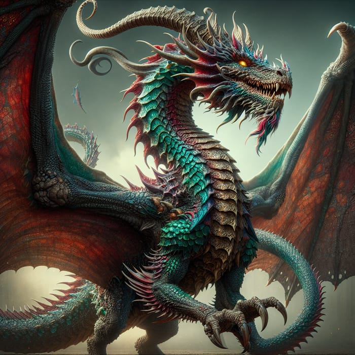 Majestic Dragon with Emerald Green Scales and Towering Horns