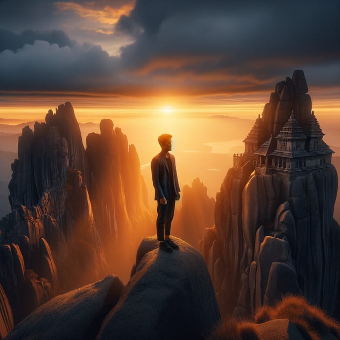 Calmness and Stoic Wisdom: Sunset Scene on Mountain Peak | Tranquil Beauty