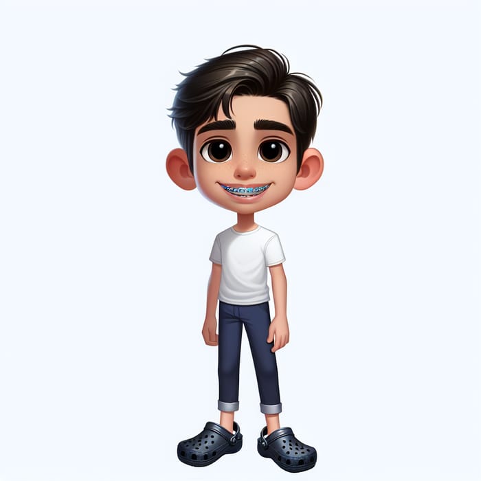 13-Year-Old Caucasian Boy with Braces, Big Ears, and Black Crocs