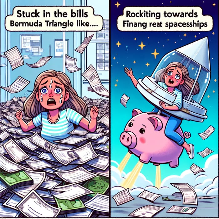 Financial Struggle Comedy: Trapped in Bills Chaos to Piggy Bank Rocket Ride