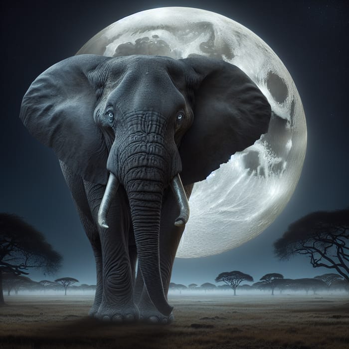 Elephant Afraid of Moon - A Nighttime Scene